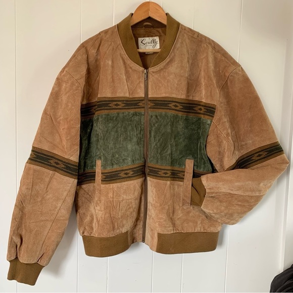 Scully Other - VINTAGE Scully Leather Jacket Aztec Pattern Knit Details Neutral Retro Bomber